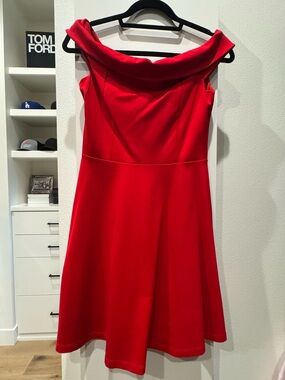 Lulu's Season of Fun Red Off-the-Shoulder Skater Dress